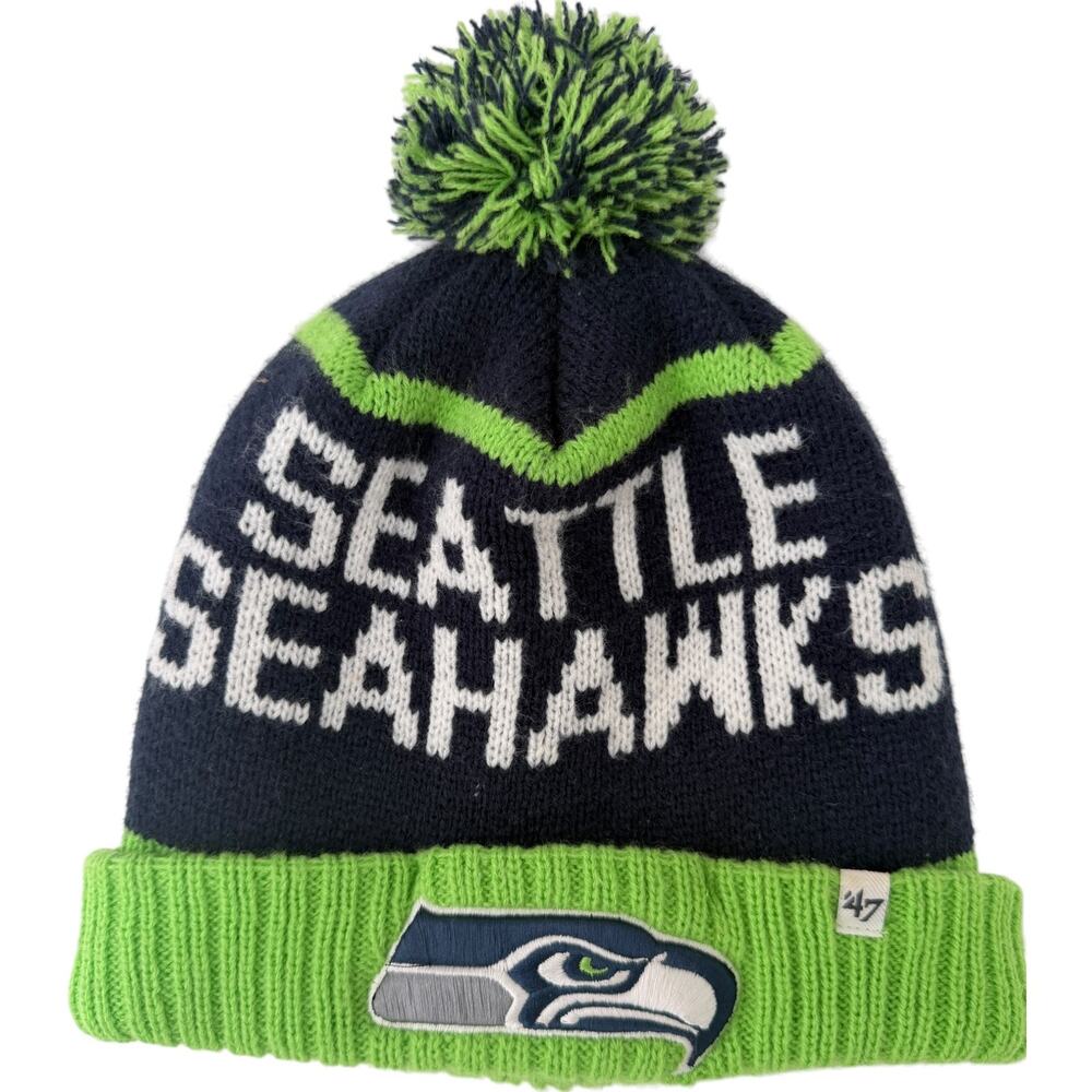 Seattle Seahawks '47 Brand Pom Beanie Navy Green NFL Knit Hat